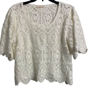 Solitaire M Crochet Woven Floral Cotton Crop Cardigan Cottagecore